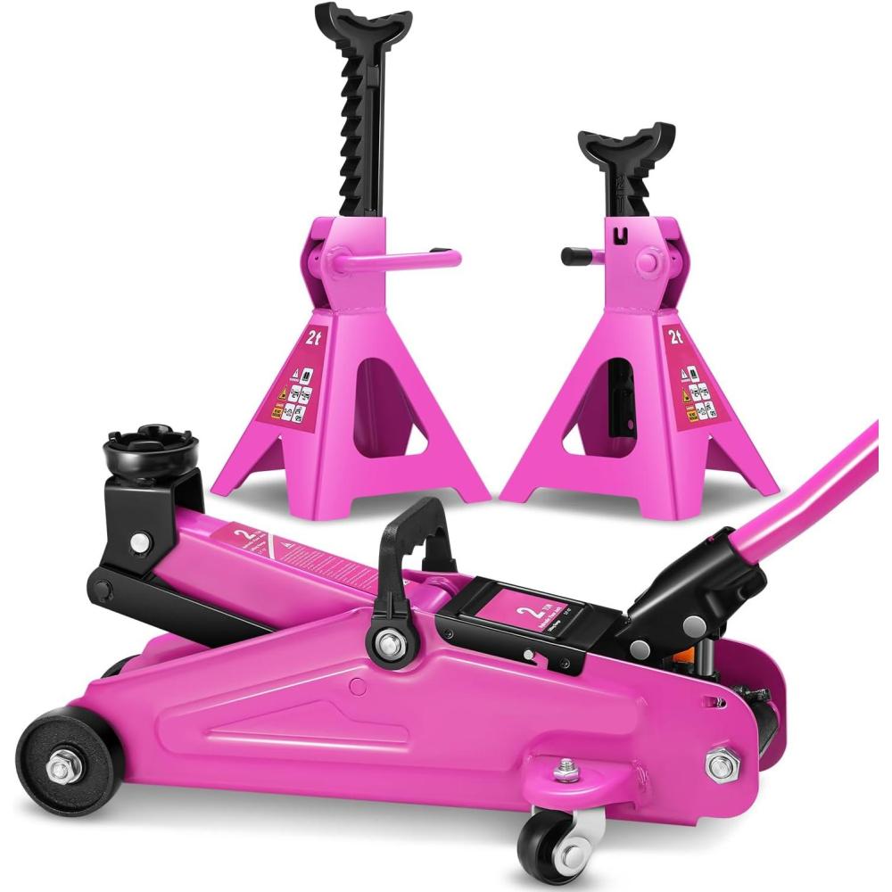 imageDNA MOTORING Low Profile Hydraulic Trolley ServiceFloor Jack Combo with 2 Ratchet Jack Stands 2 Ton 4000 lbs Capacity RedBlack TOOLS00280Purple