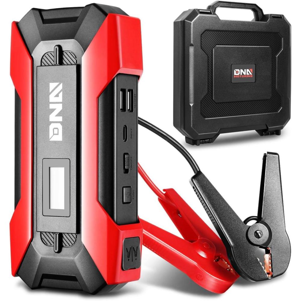 imageDNA MOTORING TOOLS00269 12V 1500A 15000 mAh MultiFunction Portable Car Battery Jump Starter for Up to 70L Gas ampamp 55L Diesel Engine with Carry Case WhiteRed