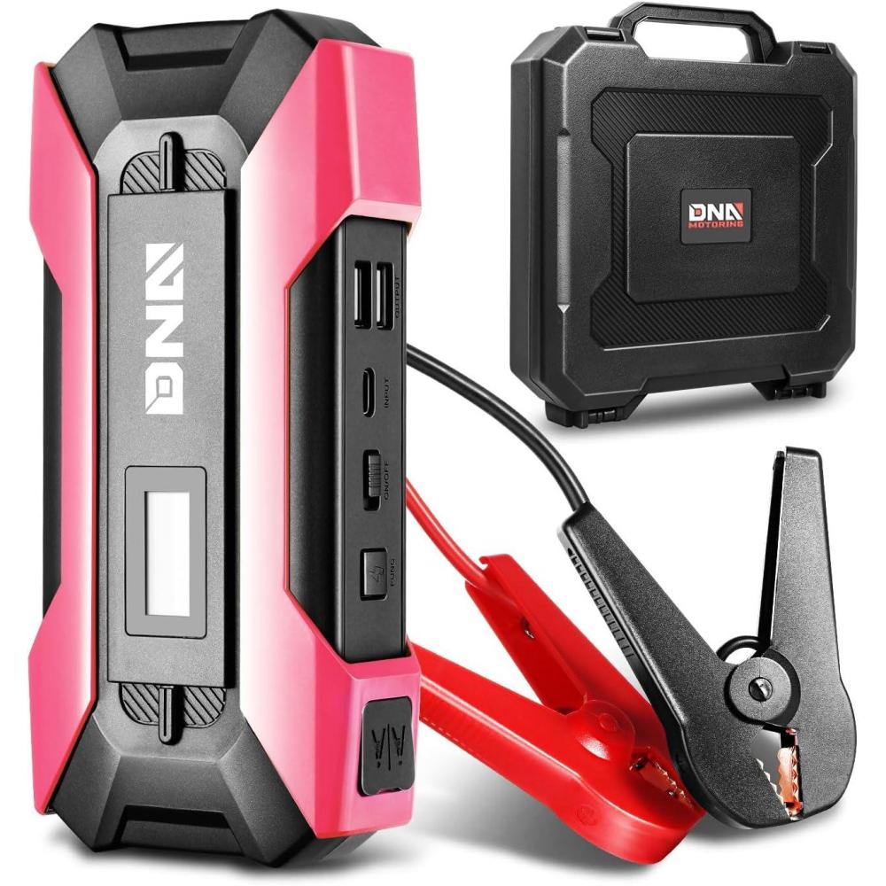 imageDNA MOTORING TOOLS00269 12V 1500A 15000 mAh MultiFunction Portable Car Battery Jump Starter for Up to 70L Gas ampamp 55L Diesel Engine with Carry Case WhitePink