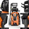 DNA MOTORING TOOLS-00229 Up to 2176 PSI Pressure 2.4 GPM Max Flow Electric Pressure Washer for Yard and Car Cleaning with Spray Nozzle Foam Bottle + 4 Turbo Nozzles IPX5 Driveway Patio Deck(Red)(Orange)