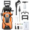 DNA MOTORING TOOLS-00229 Up to 2176 PSI Pressure 2.4 GPM Max Flow Electric Pressure Washer for Yard and Car Cleaning with Spray Nozzle Foam Bottle + 4 Turbo Nozzles IPX5 Driveway Patio Deck(Red)(Orange)