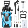 DNA MOTORING TOOLS-00229 Up to 2176 PSI Pressure 2.4 GPM Max Flow Electric Pressure Washer for Yard and Car Cleaning with Spray Nozzle Foam Bottle + 4 Turbo Nozzles IPX5 Driveway Patio Deck(Red)(Blue)