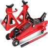 DNA MOTORING Low Profile Hydraulic Trolley Service/Floor Jack Combo with 2 Ratchet Jack Stands, 2 Ton (4000 lbs) Capacity, Red/Black, TOOLS-00280(Red)
