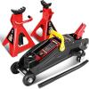 DNA MOTORING Low Profile Hydraulic Trolley Service/Floor Jack Combo with 2 Ratchet Jack Stands, 2 Ton (4000 lbs) Capacity, Red/Black, TOOLS-00280(Red Black)
