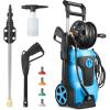 DNA MOTORING TOOLS-00229 Up to 2176 PSI Pressure 2.4 GPM Max Flow Electric Pressure Washer for Yard and Car Cleaning with Spray Nozzle Foam Bottle + 4 Turbo Nozzles IPX5 Driveway Patio Deck(Red)(Blue)