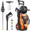 DNA MOTORING TOOLS-00229 Up to 2176 PSI Pressure 2.4 GPM Max Flow Electric Pressure Washer for Yard and Car Cleaning with Spray Nozzle Foam Bottle + 4 Turbo Nozzles IPX5 Driveway Patio Deck(Red)(Orange)
