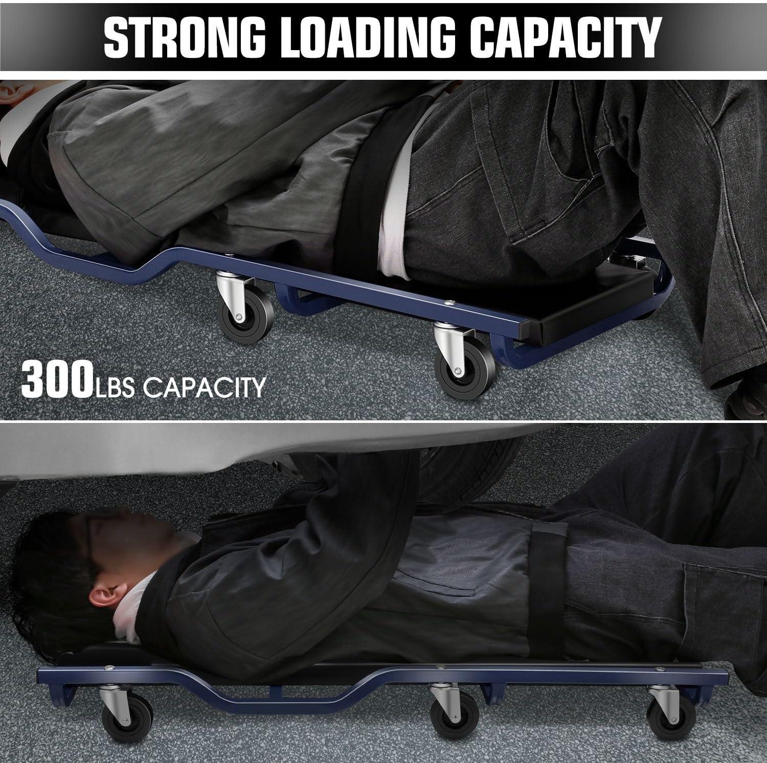 imageDNA MOTORING 40 Inch Mechanic Creeper Blow Molded Low Profile Rolling Garage Creeper wPadded Headrest Dual Tool Trays 350lbs Capacity Red TOOLS00005BlackBlue