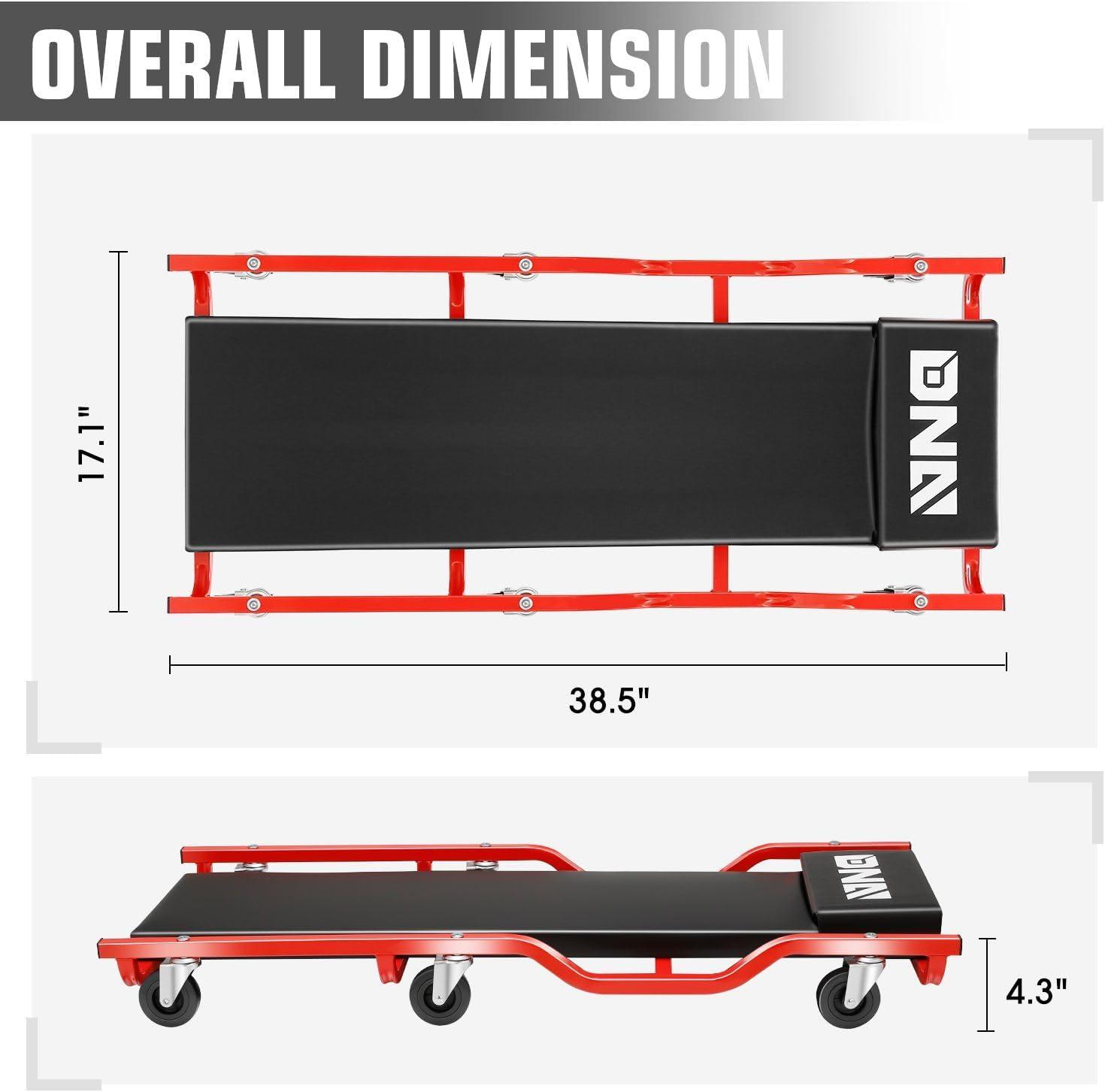 imageDNA MOTORING 40 Inch Mechanic Creeper Blow Molded Low Profile Rolling Garage Creeper wPadded Headrest Dual Tool Trays 350lbs Capacity Red TOOLS00005BlackRed