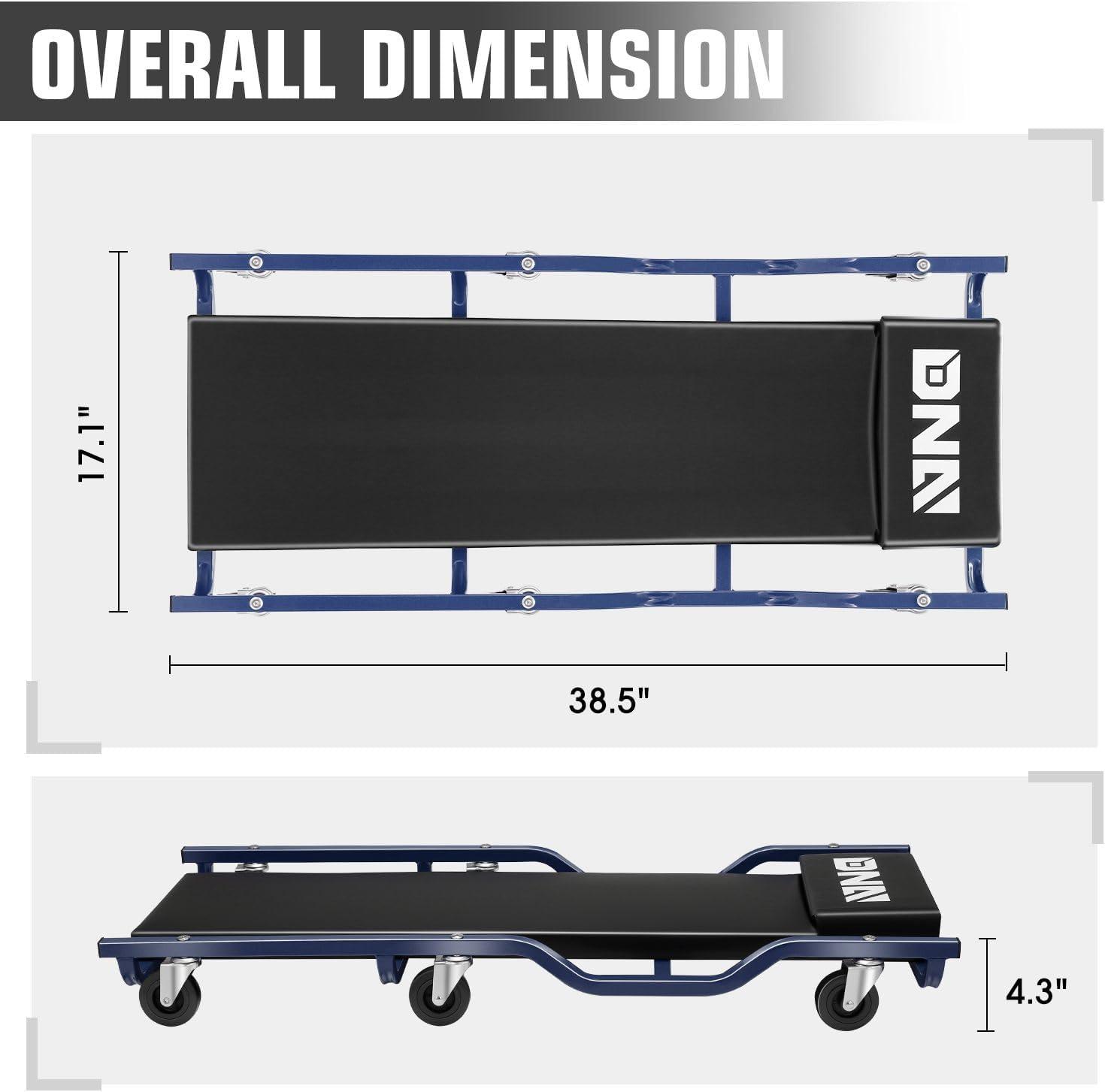 imageDNA MOTORING 40 Inch Mechanic Creeper Blow Molded Low Profile Rolling Garage Creeper wPadded Headrest Dual Tool Trays 350lbs Capacity Red TOOLS00005BlackBlue