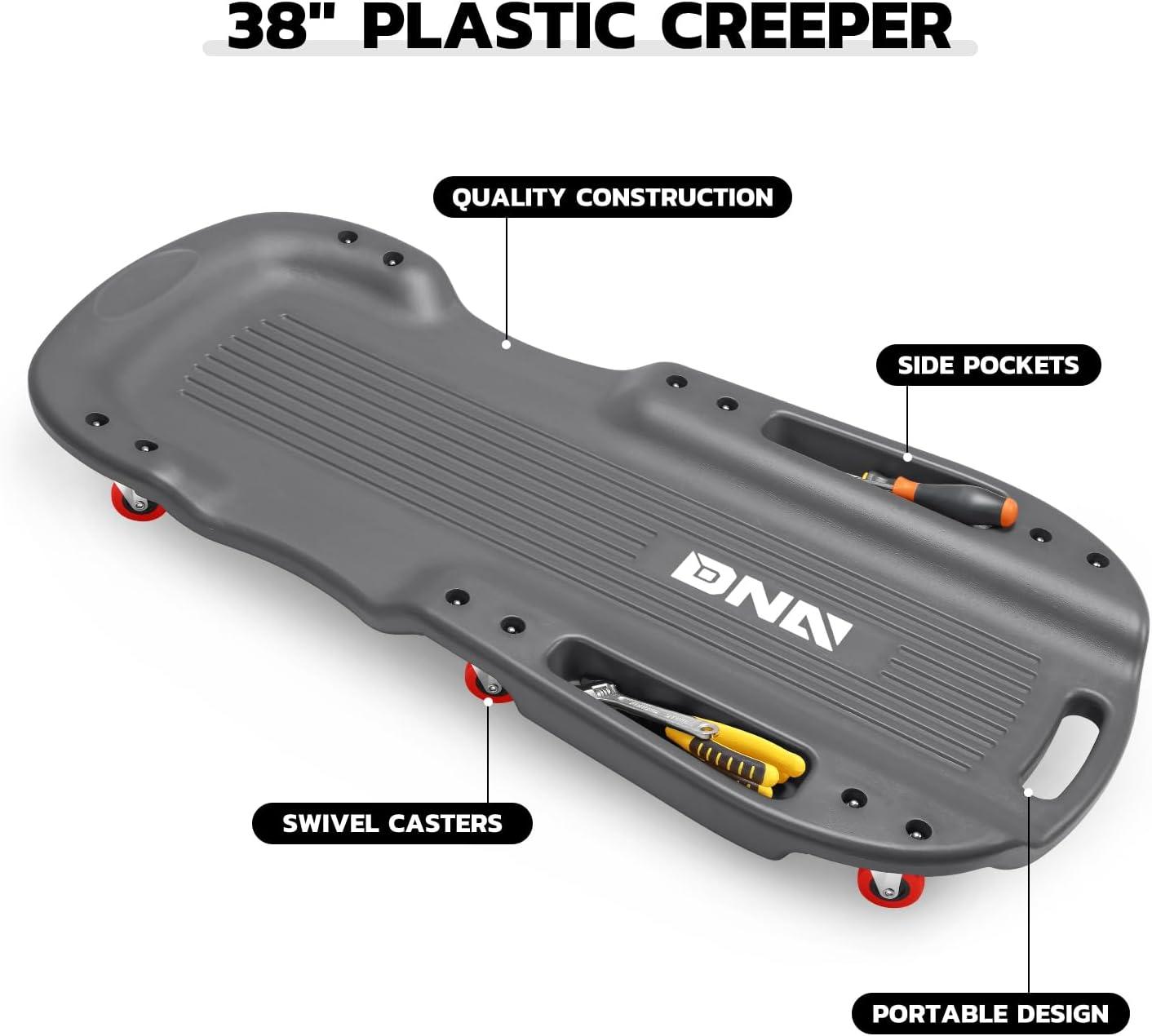 imageDNA MOTORING 40 Inch Mechanic Creeper Blow Molded Low Profile Rolling Garage Creeper wPadded Headrest Dual Tool Trays 350lbs Capacity Red TOOLS00005Black