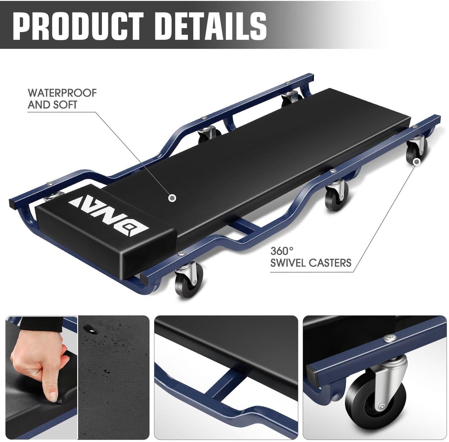 imageDNA MOTORING 40 Inch Mechanic Creeper Blow Molded Low Profile Rolling Garage Creeper wPadded Headrest Dual Tool Trays 350lbs Capacity Red TOOLS00005BlackBlue