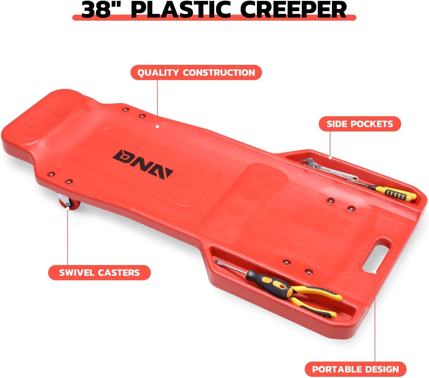 imageDNA MOTORING 40 Inch Mechanic Creeper Blow Molded Low Profile Rolling Garage Creeper wPadded Headrest Dual Tool Trays 350lbs Capacity Red TOOLS00005Red
