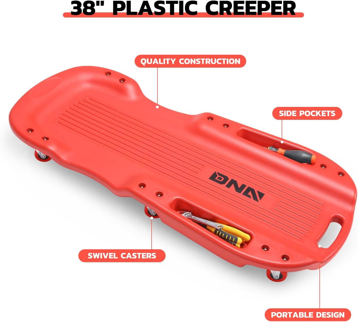 imageDNA MOTORING 40 Inch Mechanic Creeper Blow Molded Low Profile Rolling Garage Creeper wPadded Headrest Dual Tool Trays 350lbs Capacity Red TOOLS00005Red