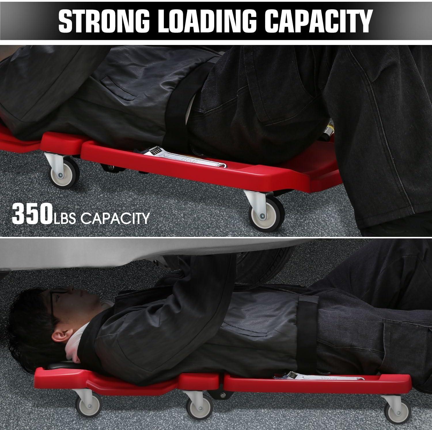 imageDNA MOTORING 40 Inch Mechanic Creeper Blow Molded Low Profile Rolling Garage Creeper wPadded Headrest Dual Tool Trays 350lbs Capacity Red TOOLS00005Red