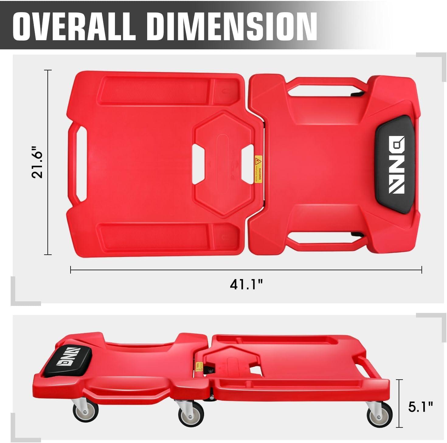 imageDNA MOTORING 40 Inch Mechanic Creeper Blow Molded Low Profile Rolling Garage Creeper wPadded Headrest Dual Tool Trays 350lbs Capacity Red TOOLS00005Red
