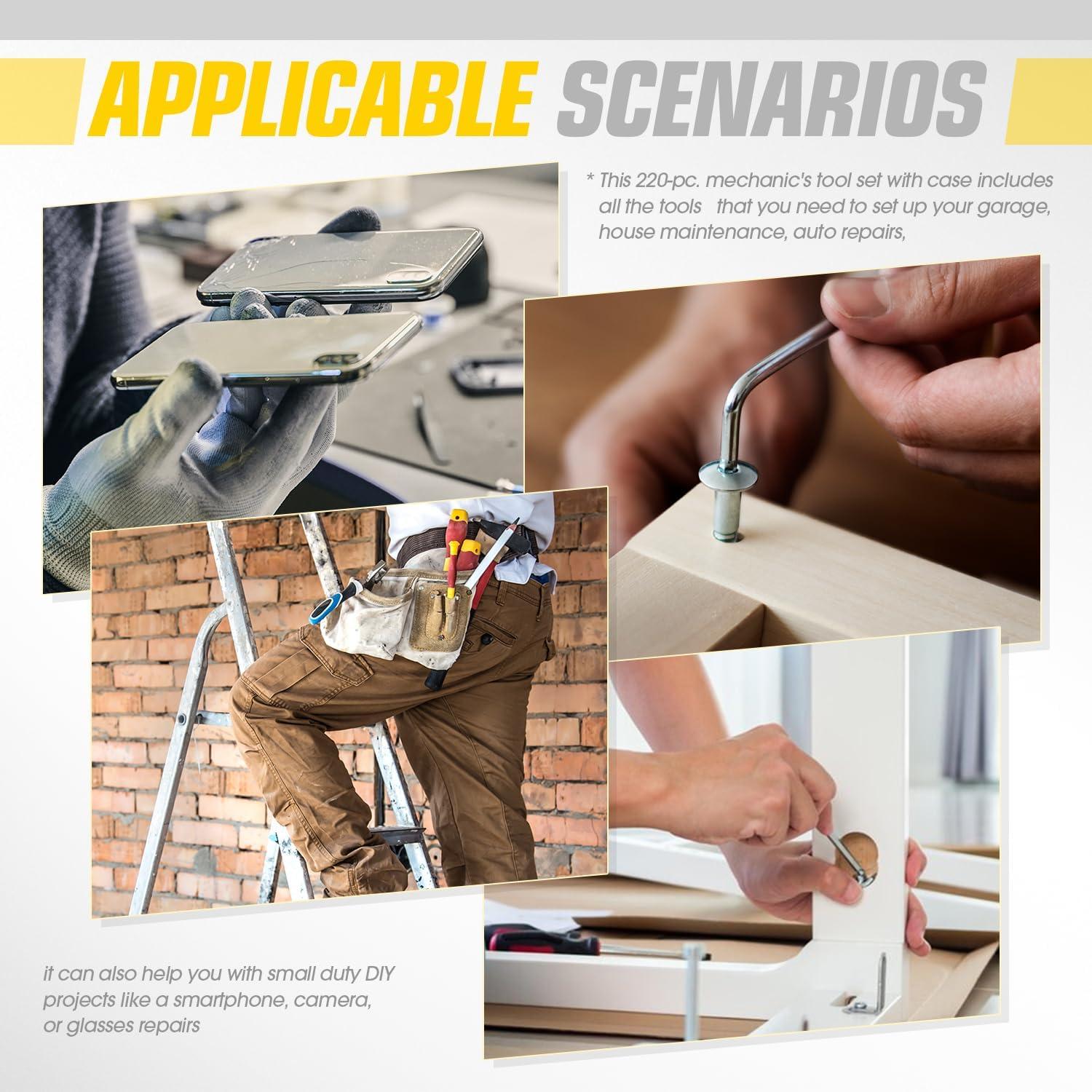 imageDNA MOTORING 64pcs Mechanics Auto ampamp Home Repair Tool Box Screwdriver Bit Tool Set SAE and Metric Socket Wrench Set YellowBlack TOOLS00027Mechanic Repair Tool box