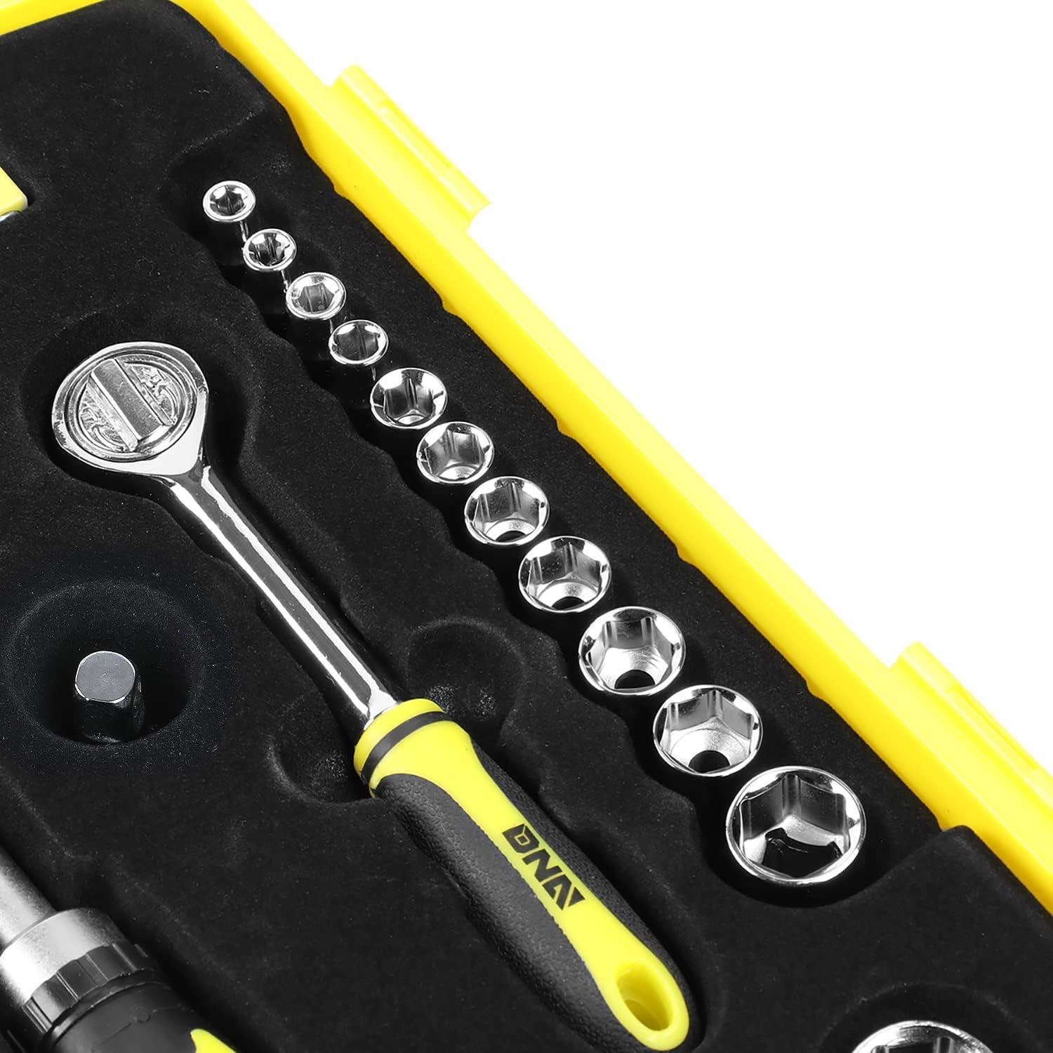 imageDNA MOTORING 64pcs Mechanics Auto ampamp Home Repair Tool Box Screwdriver Bit Tool Set SAE and Metric Socket Wrench Set YellowBlack TOOLS00027Socket Wrench Tool Set