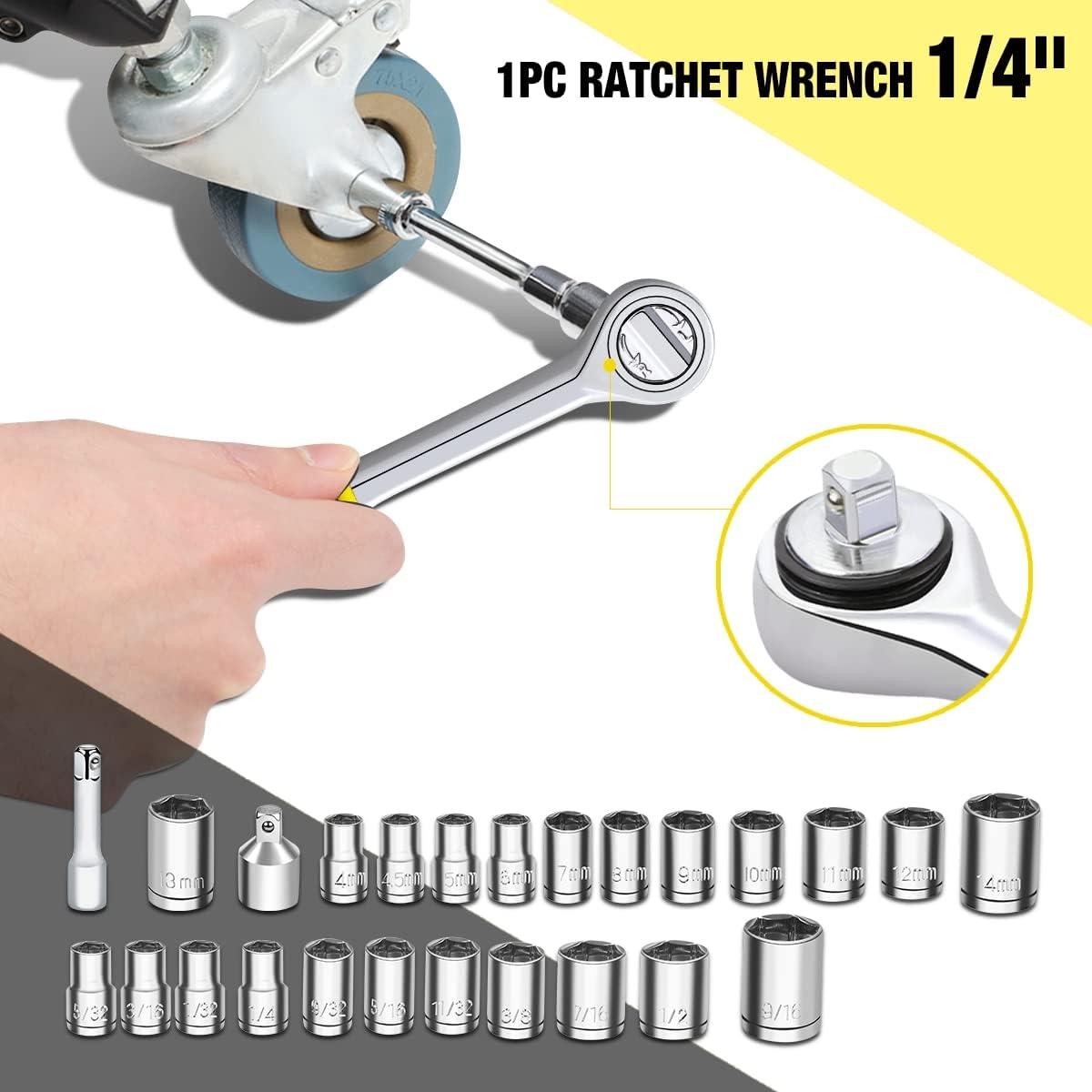 imageDNA MOTORING 64pcs Mechanics Auto ampamp Home Repair Tool Box Screwdriver Bit Tool Set SAE and Metric Socket Wrench Set YellowBlack TOOLS00027Socket Wrench Tool Set