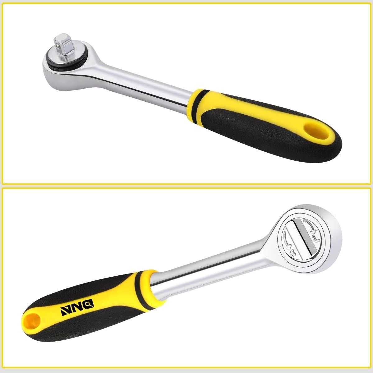 imageDNA MOTORING 64pcs Mechanics Auto ampamp Home Repair Tool Box Screwdriver Bit Tool Set SAE and Metric Socket Wrench Set YellowBlack TOOLS00027Socket Wrench Tool Set