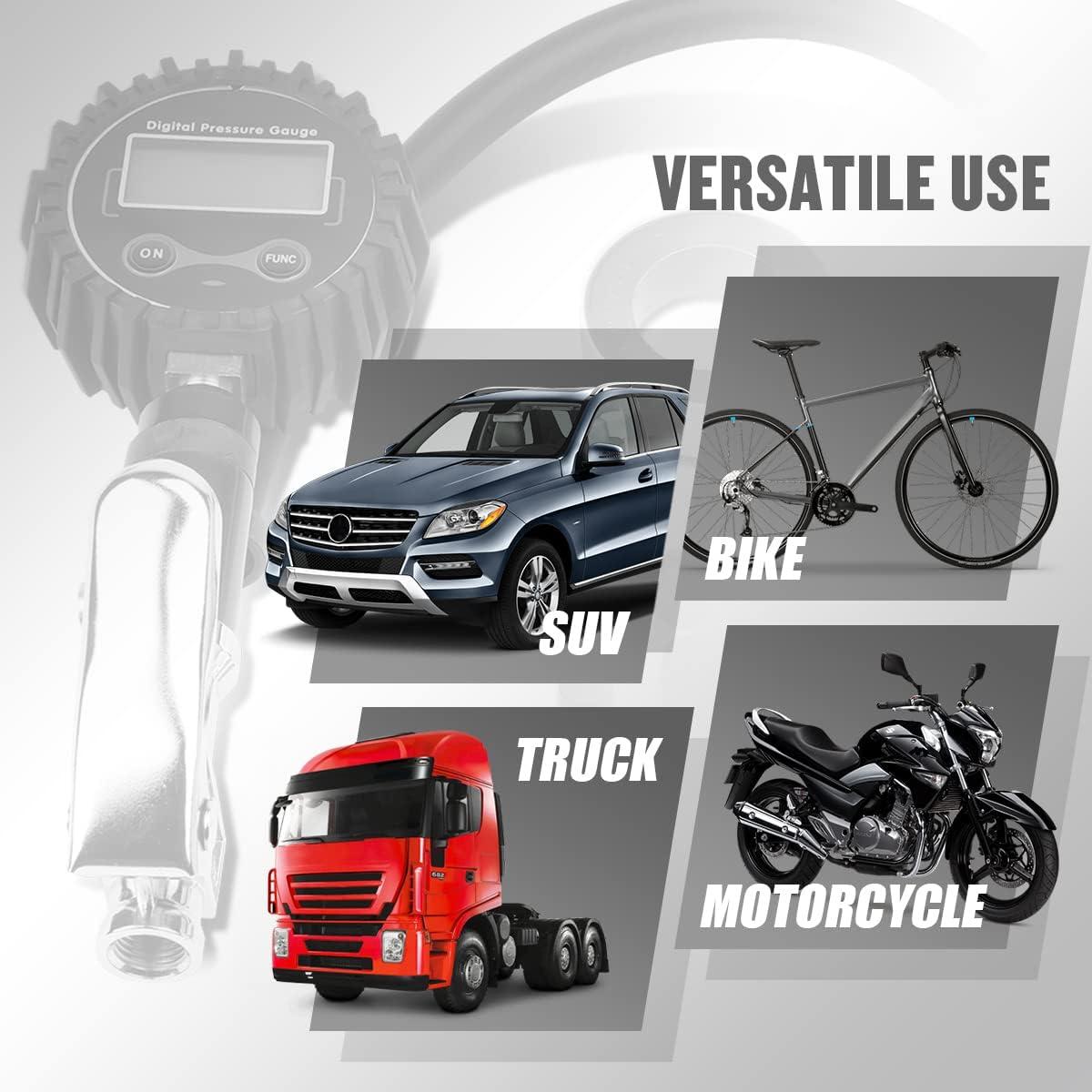 imageDNA MOTORING Digital Tire Inflator 25quot Pressure Gauge 200 PSI Air Chuck Compressor Accessories Heavy Duty w 18in Rubber Tube ampamp Quick Connect Coupler TOOLS00084