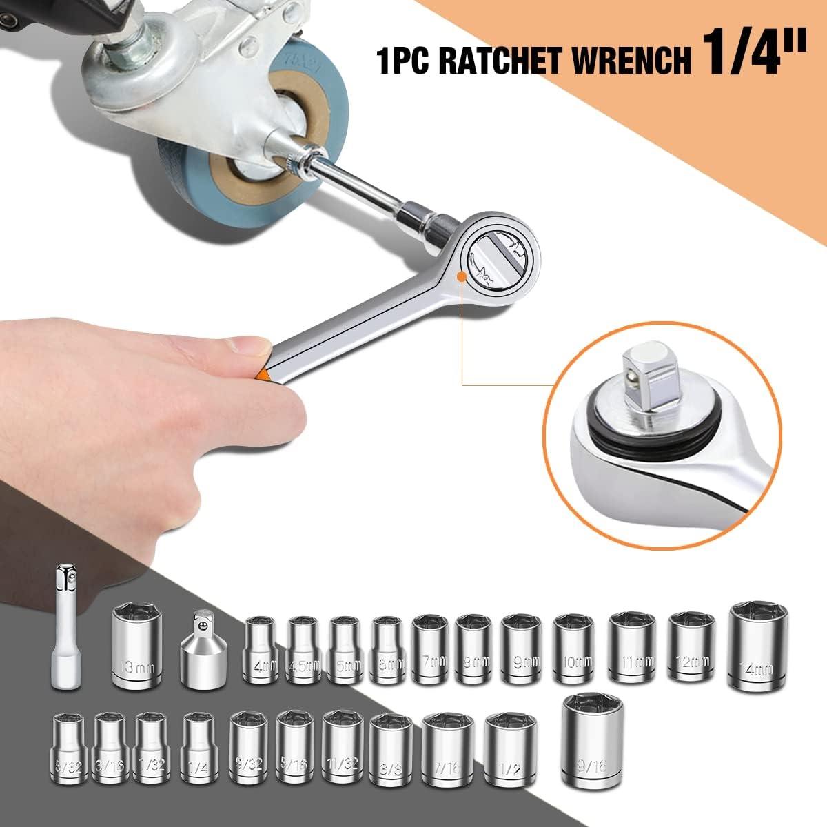 imageDNA MOTORING Home Repair Tool Set Magnetic Screwdriver Socket Set Ratchet Screwdriver Tools Set for Mechanics and DIY wStorage Box Orange TOOLS00037Socket Wrench Tool Set