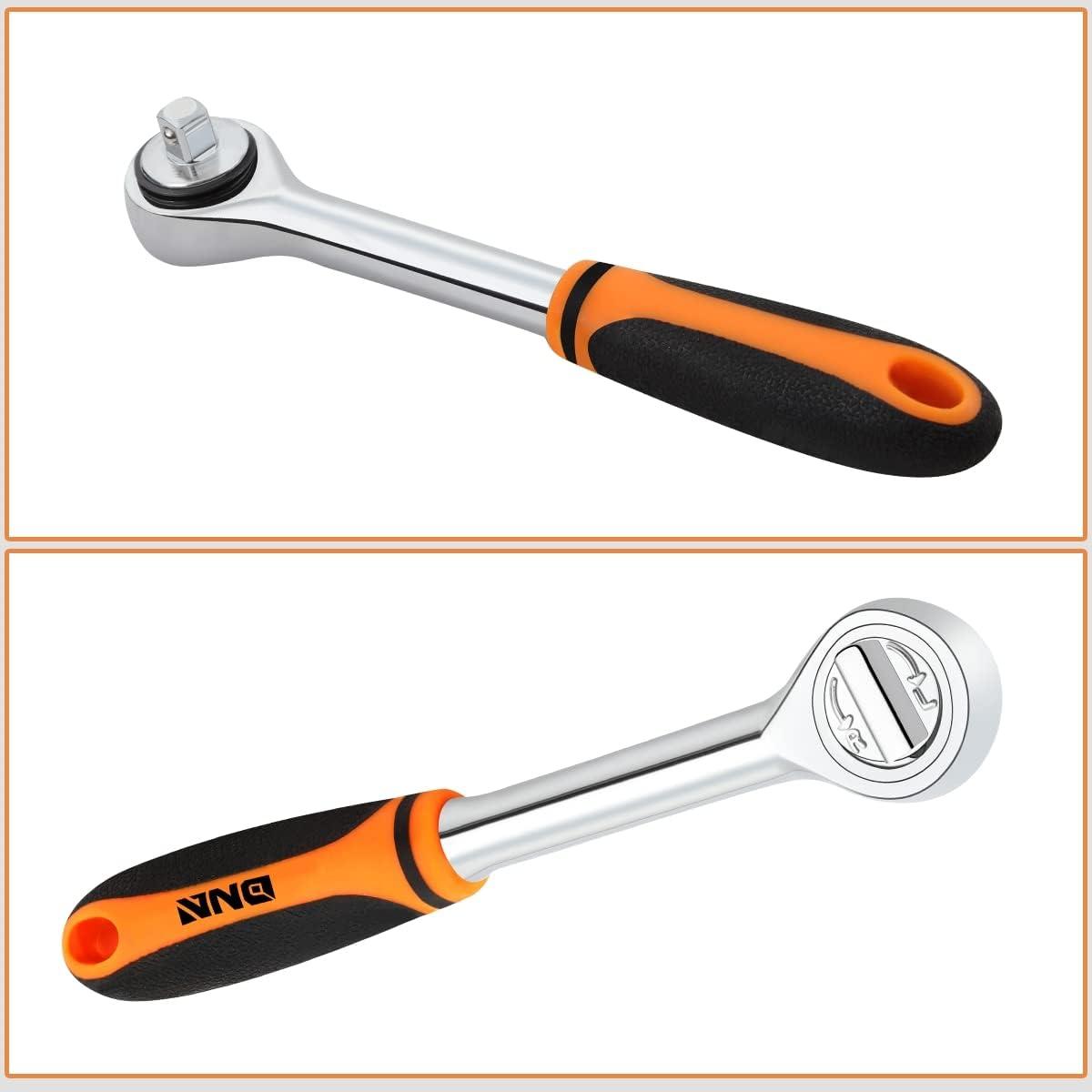 imageDNA MOTORING Home Repair Tool Set Magnetic Screwdriver Socket Set Ratchet Screwdriver Tools Set for Mechanics and DIY wStorage Box Orange TOOLS00037Socket Wrench Tool Set