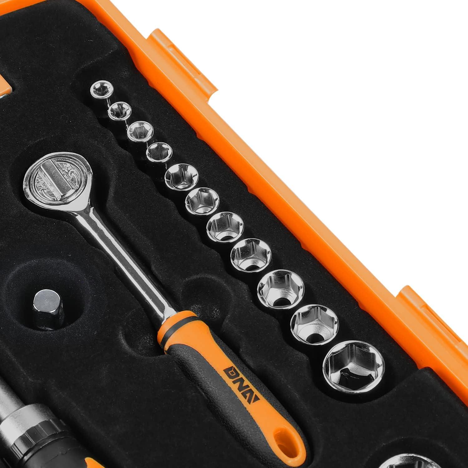 imageDNA MOTORING Home Repair Tool Set Magnetic Screwdriver Socket Set Ratchet Screwdriver Tools Set for Mechanics and DIY wStorage Box Orange TOOLS00037Socket Wrench Tool Set