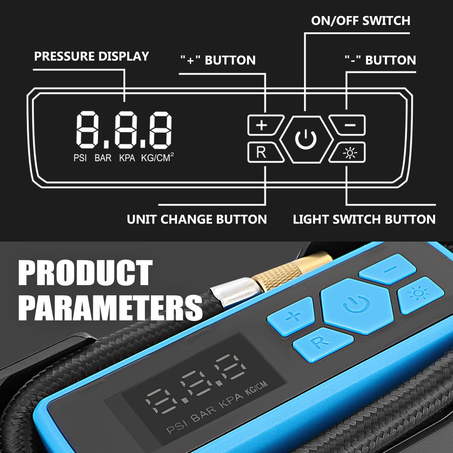 imageDNA MOTORING TOOLS00210 Red 12V DC Digital Tire Inflator Portable Air Compressor with Pressure Gauge for Cars Bicycles MotorcyclesBallsBlue