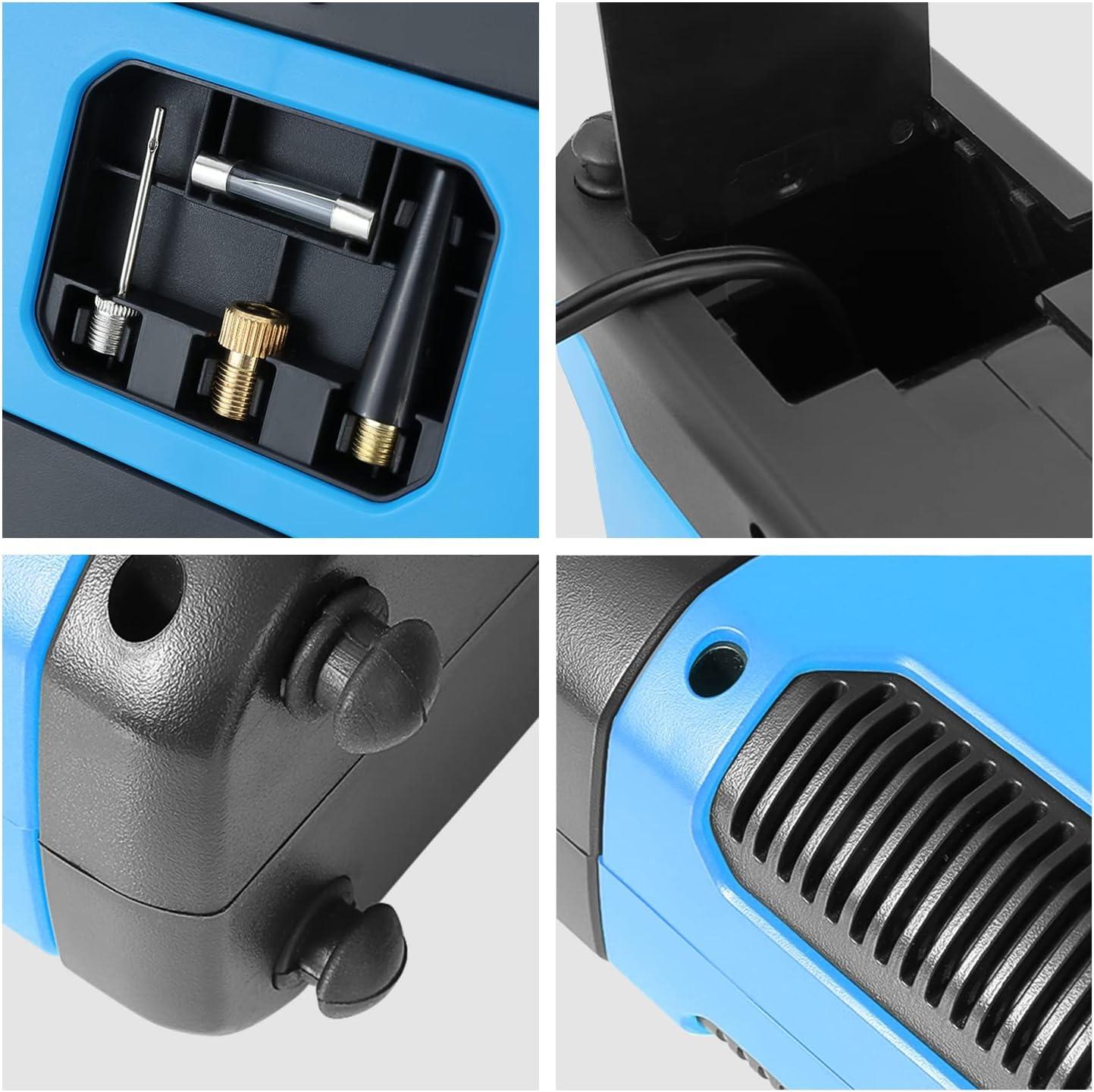 imageDNA MOTORING TOOLS00210 Red 12V DC Digital Tire Inflator Portable Air Compressor with Pressure Gauge for Cars Bicycles MotorcyclesBallsBlue