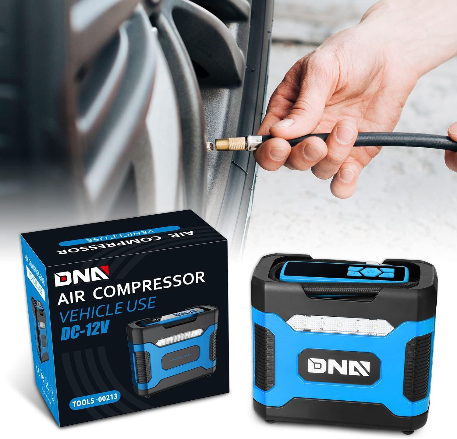 imageDNA MOTORING TOOLS00210 Red 12V DC Digital Tire Inflator Portable Air Compressor with Pressure Gauge for Cars Bicycles MotorcyclesBallsBlue