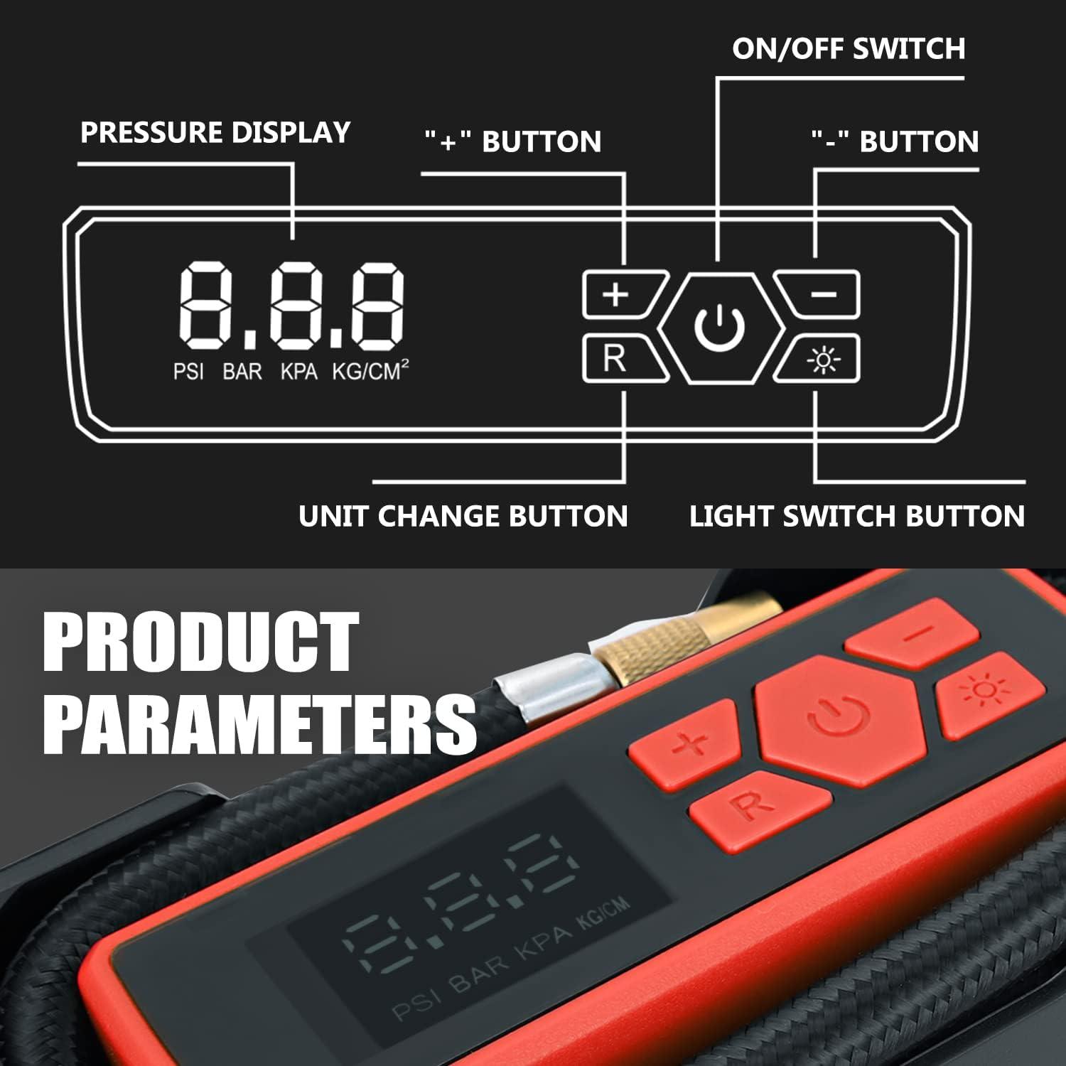 imageDNA MOTORING TOOLS00210 Red 12V DC Digital Tire Inflator Portable Air Compressor with Pressure Gauge for Cars Bicycles MotorcyclesBallsRed