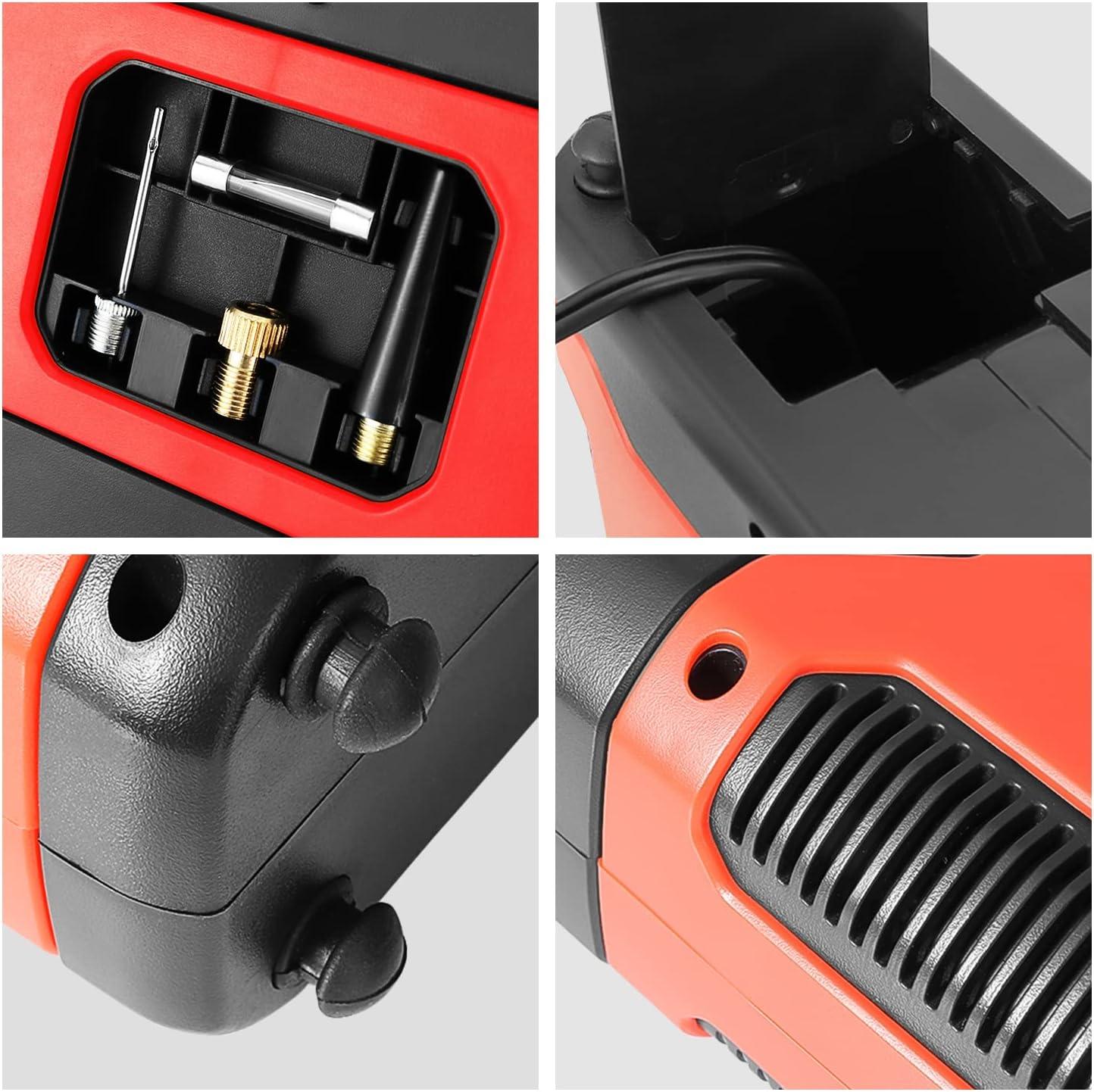 imageDNA MOTORING TOOLS00210 Red 12V DC Digital Tire Inflator Portable Air Compressor with Pressure Gauge for Cars Bicycles MotorcyclesBallsRed