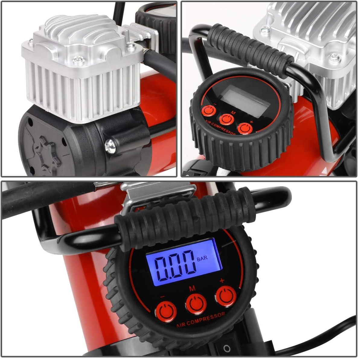 imageDNA MOTORING TOOLS00210 Red 12V DC Digital Tire Inflator Portable Air Compressor with Pressure Gauge for Cars Bicycles MotorcyclesBallsRedBlack