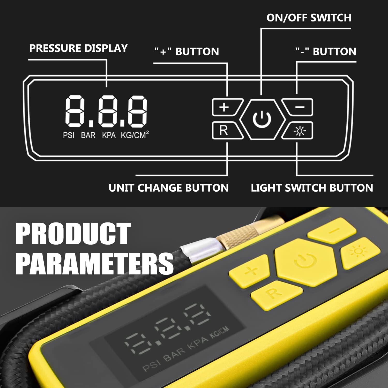imageDNA MOTORING TOOLS00210 Red 12V DC Digital Tire Inflator Portable Air Compressor with Pressure Gauge for Cars Bicycles MotorcyclesBallsYellow
