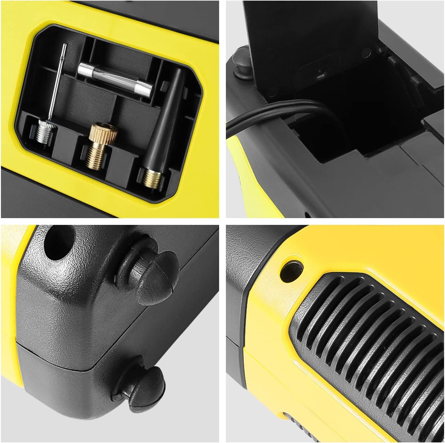 imageDNA MOTORING TOOLS00210 Red 12V DC Digital Tire Inflator Portable Air Compressor with Pressure Gauge for Cars Bicycles MotorcyclesBallsYellow