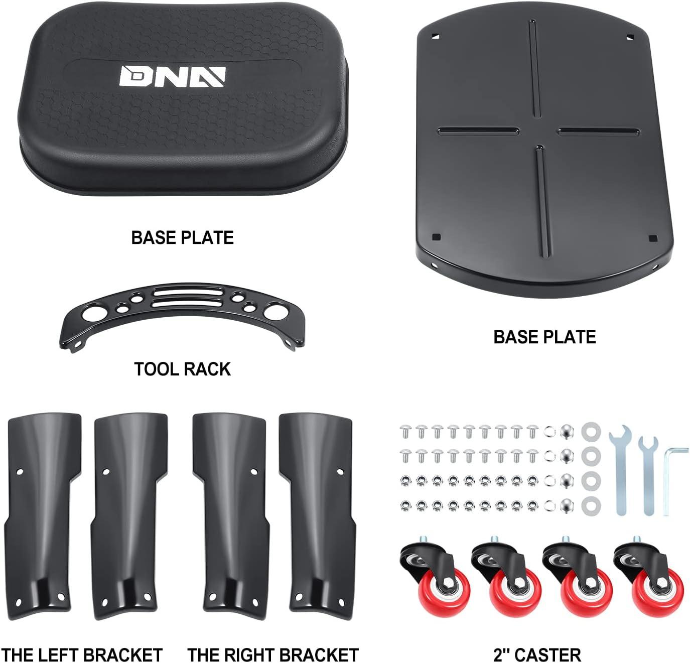 imageDNA MOTORING TOOLS00252 Removable Rolling Garage Stool with Seat Cushion ampamp Tool Tray Plate300lbs Max Weight CapacityBlack
