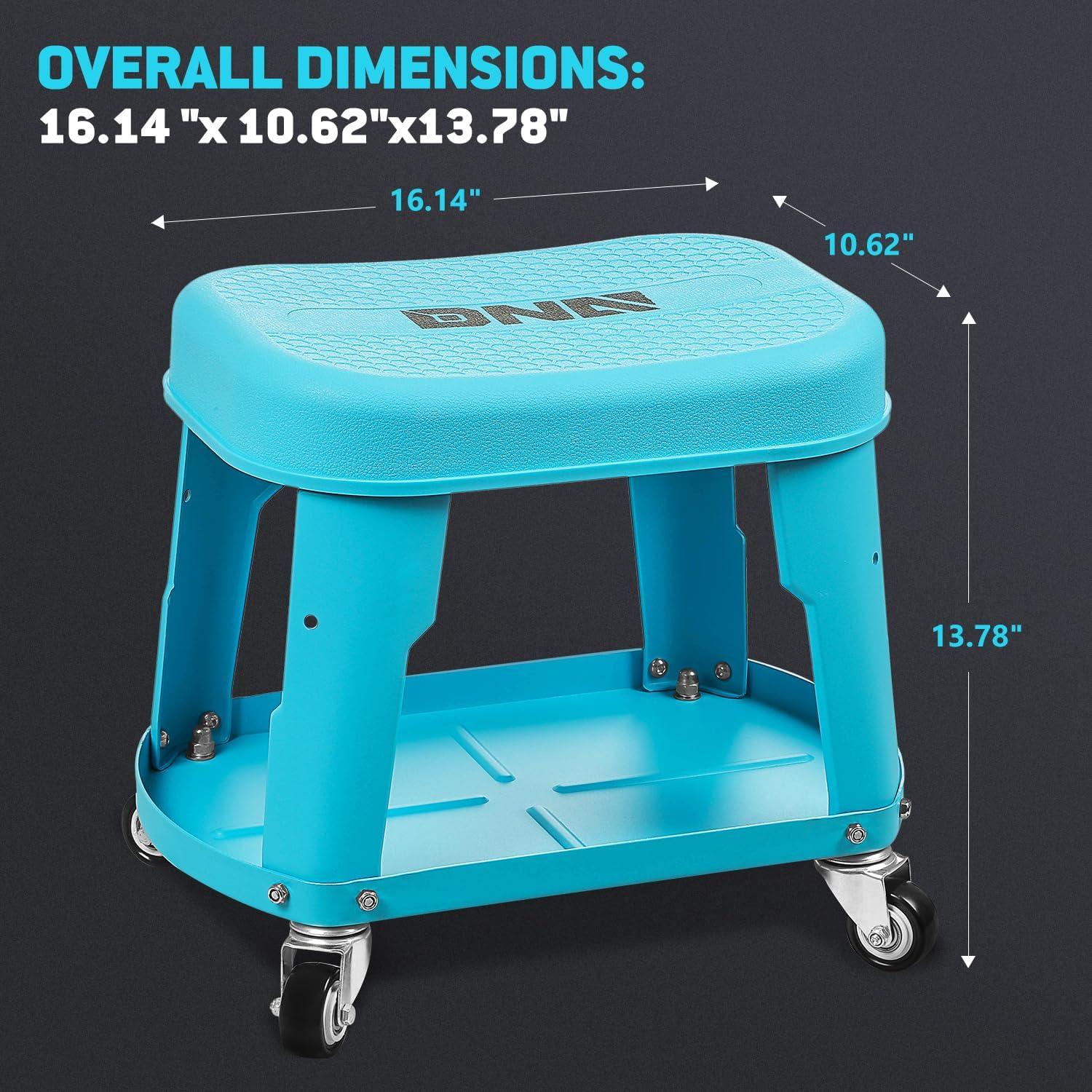 imageDNA MOTORING TOOLS00252 Removable Rolling Garage Stool with Seat Cushion ampamp Tool Tray Plate300lbs Max Weight CapacityBlue