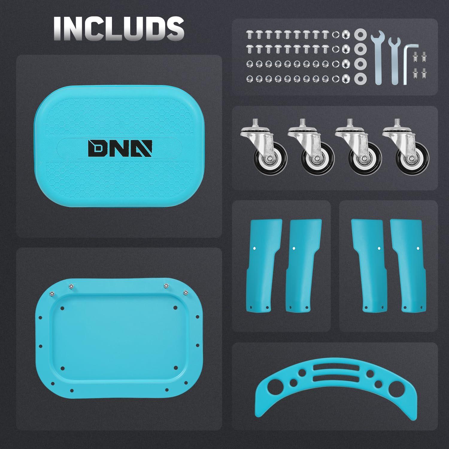 imageDNA MOTORING TOOLS00252 Removable Rolling Garage Stool with Seat Cushion ampamp Tool Tray Plate300lbs Max Weight CapacityBlue