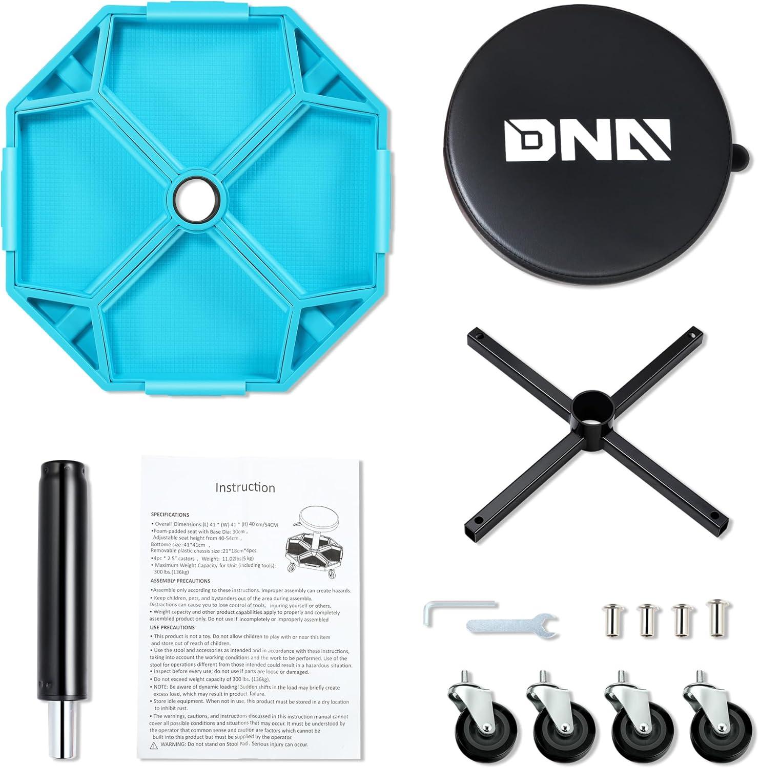 imageDNA MOTORING TOOLS00253 Adjustable Height Pneumatic Garage Seat Rolling Mechanic Stool with Tool Tray Storage300lbs Max Weight CapacityBlue