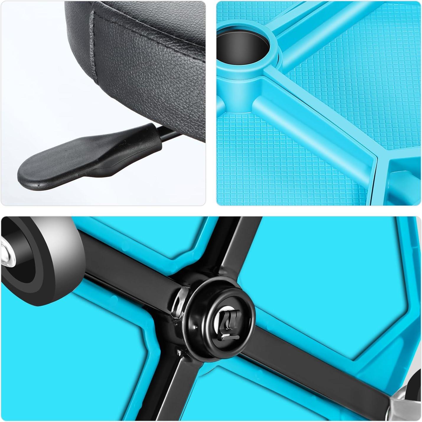 imageDNA MOTORING TOOLS00253 Adjustable Height Pneumatic Garage Seat Rolling Mechanic Stool with Tool Tray Storage300lbs Max Weight CapacityBlue