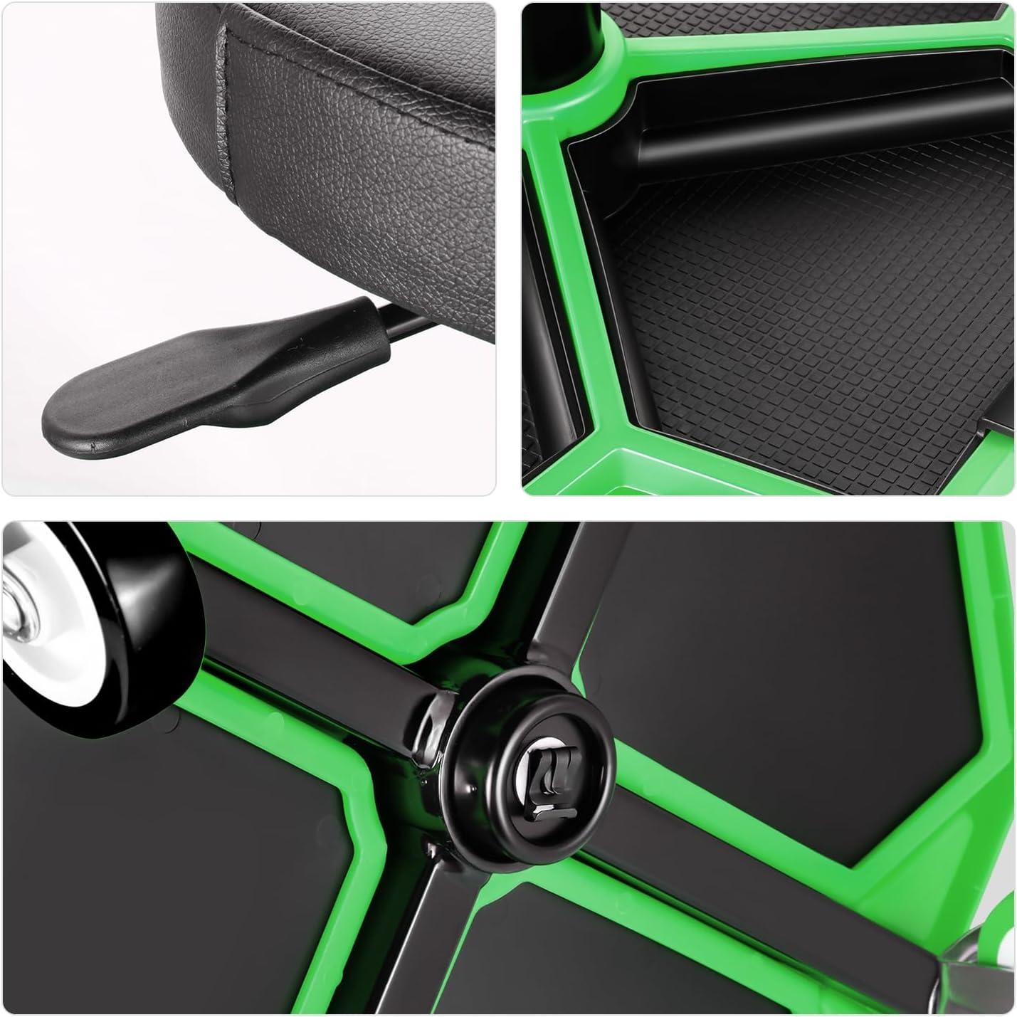 imageDNA MOTORING TOOLS00253 Adjustable Height Pneumatic Garage Seat Rolling Mechanic Stool with Tool Tray Storage300lbs Max Weight CapacityGreen