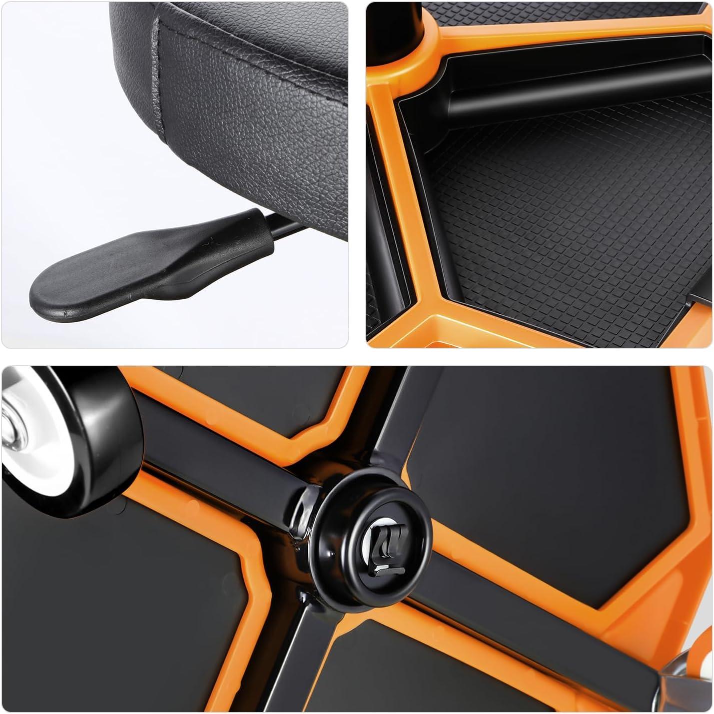 imageDNA MOTORING TOOLS00253 Adjustable Height Pneumatic Garage Seat Rolling Mechanic Stool with Tool Tray Storage300lbs Max Weight CapacityOrange