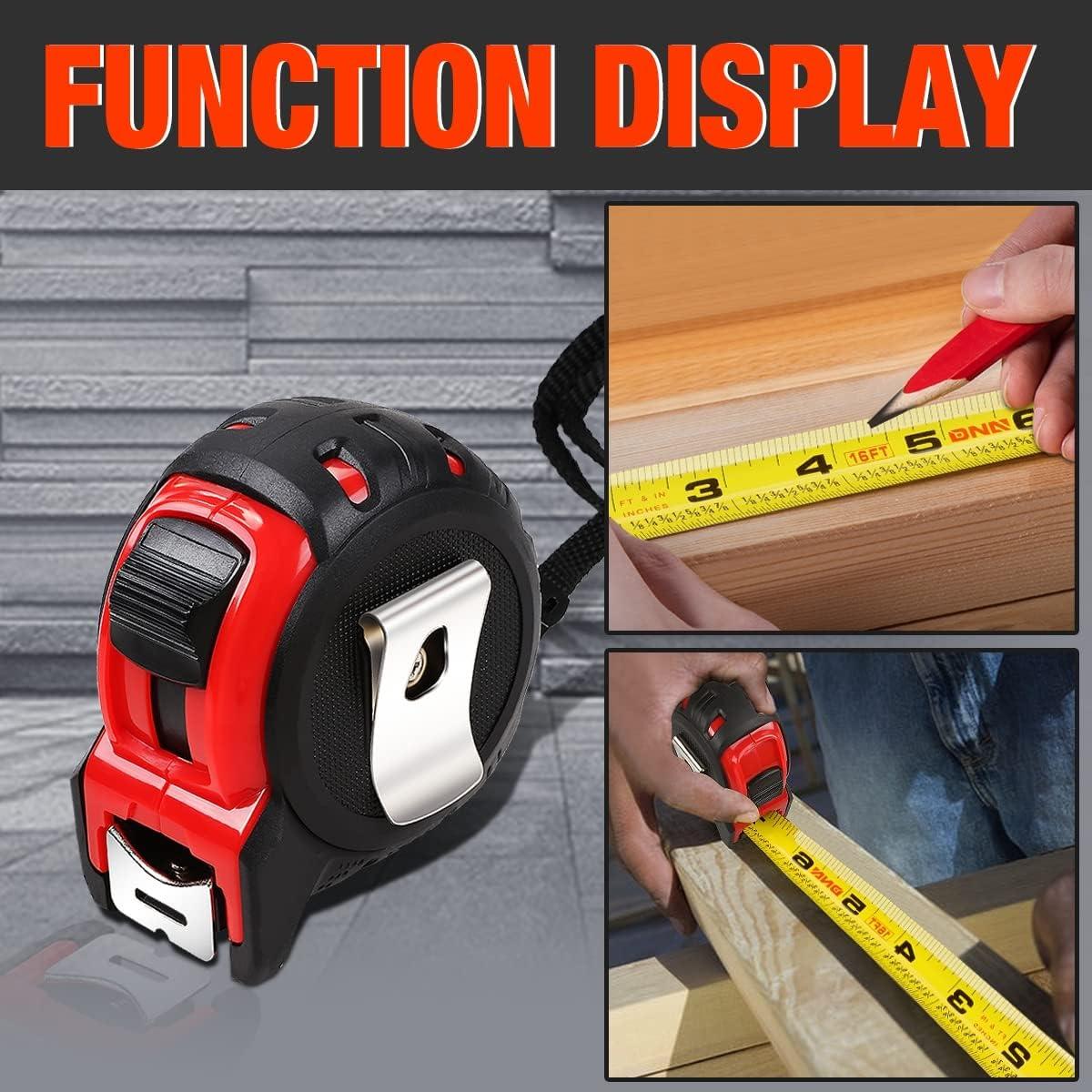 imageDNA Motoring TOOLS00041 Heavy Duty Steel Blade Imperial Measuring Tape  25 ft Tape Reel with 116 inch Graduations Push Button Lock49 m