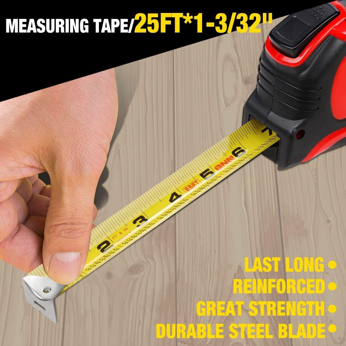 imageDNA Motoring TOOLS00041 Heavy Duty Steel Blade Imperial Measuring Tape  25 ft Tape Reel with 116 inch Graduations Push Button Lock76 m