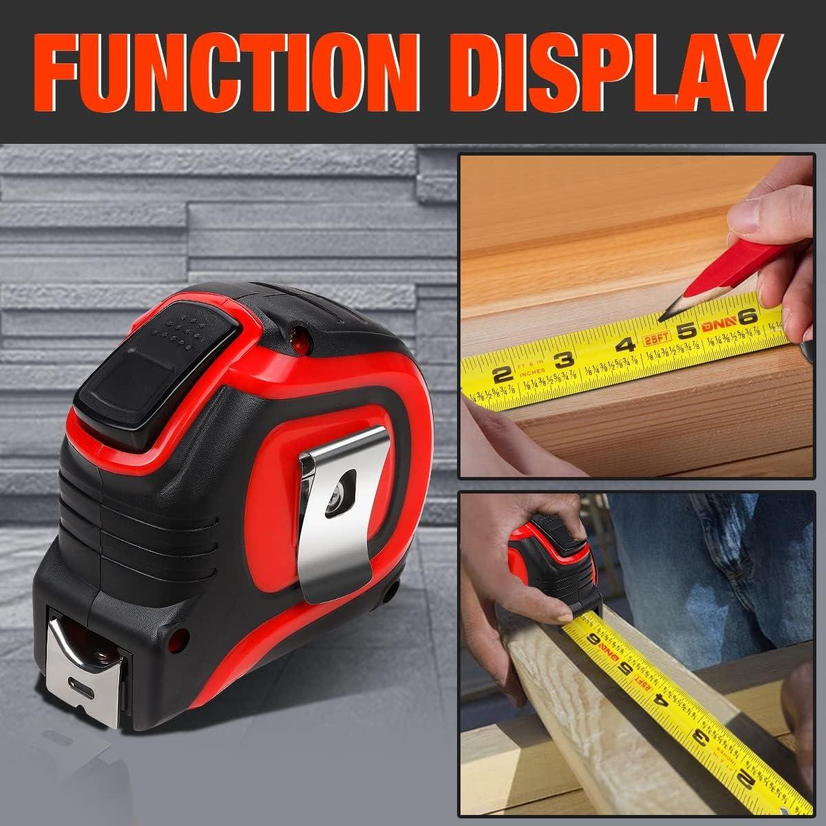 imageDNA Motoring TOOLS00041 Heavy Duty Steel Blade Imperial Measuring Tape  25 ft Tape Reel with 116 inch Graduations Push Button Lock76 m