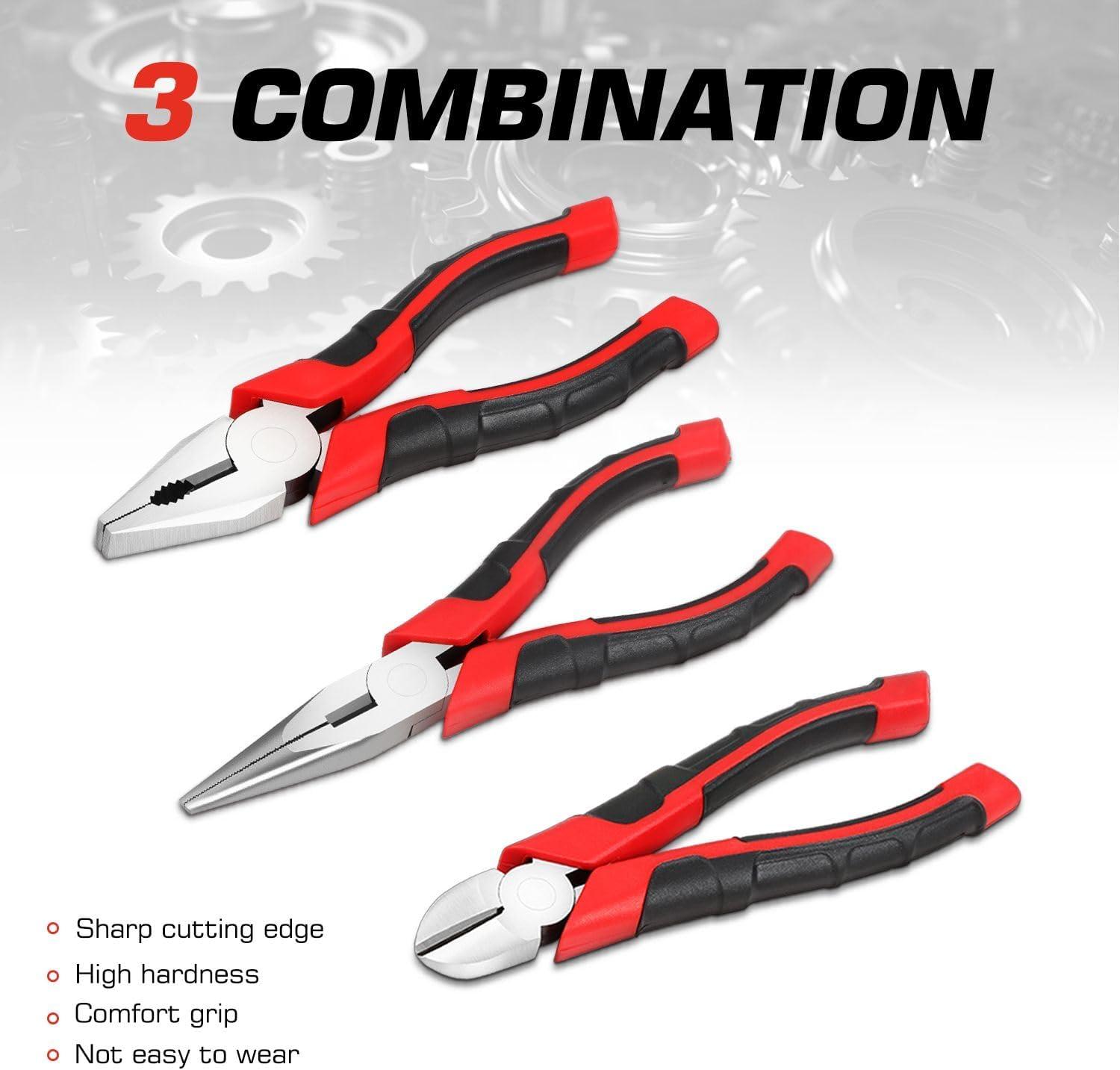 imageDNA Motoring TOOLS00058 2 Piece Pliers Set  612 inch Hand Tools wDurable Jaws Milled Teeth HotRiveted Joint3 PCS
