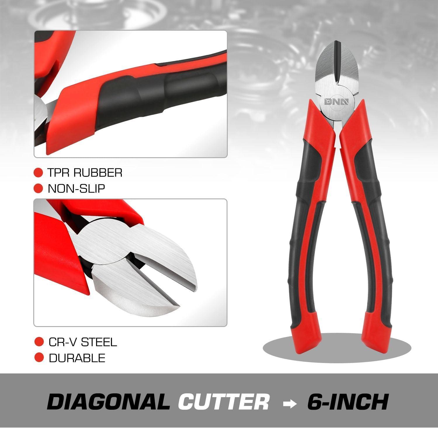 imageDNA Motoring TOOLS00067 7 inch Pliers 05 in Durable Jaws Linesman Pliers wMilled Teeth HotRiveted Joint6in Diagonal Cutter