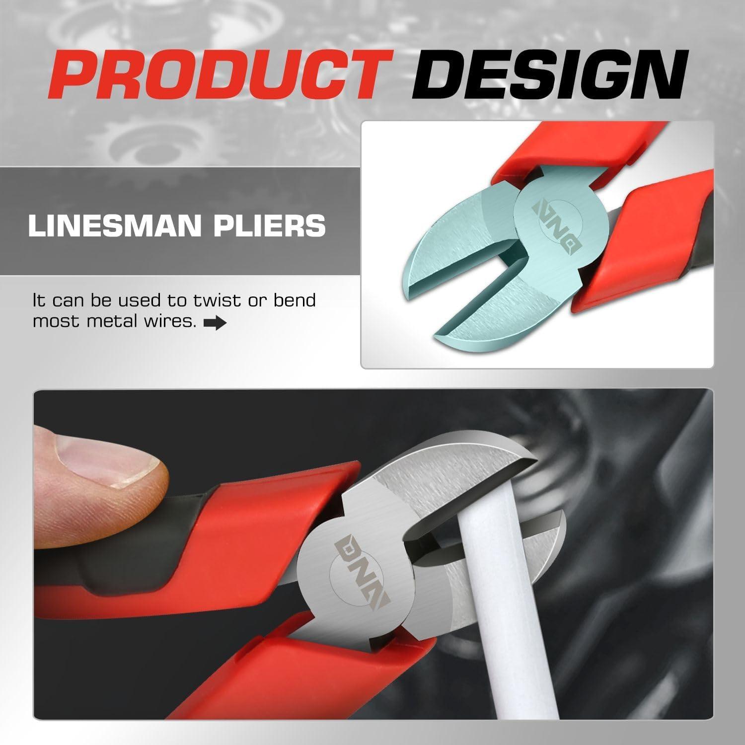 imageDNA Motoring TOOLS00067 7 inch Pliers 05 in Durable Jaws Linesman Pliers wMilled Teeth HotRiveted Joint6in Diagonal Cutter