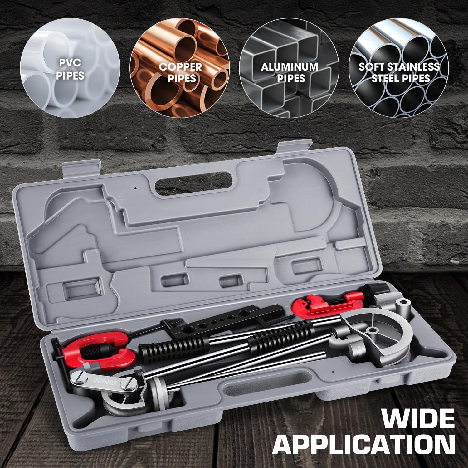 imageDNA Motoring TOOLS00106 HighLeverage Ratchet Cutter 1878 Inches PVC Pipe Cutter wStainless Steel BladesFlaring Tools Kit