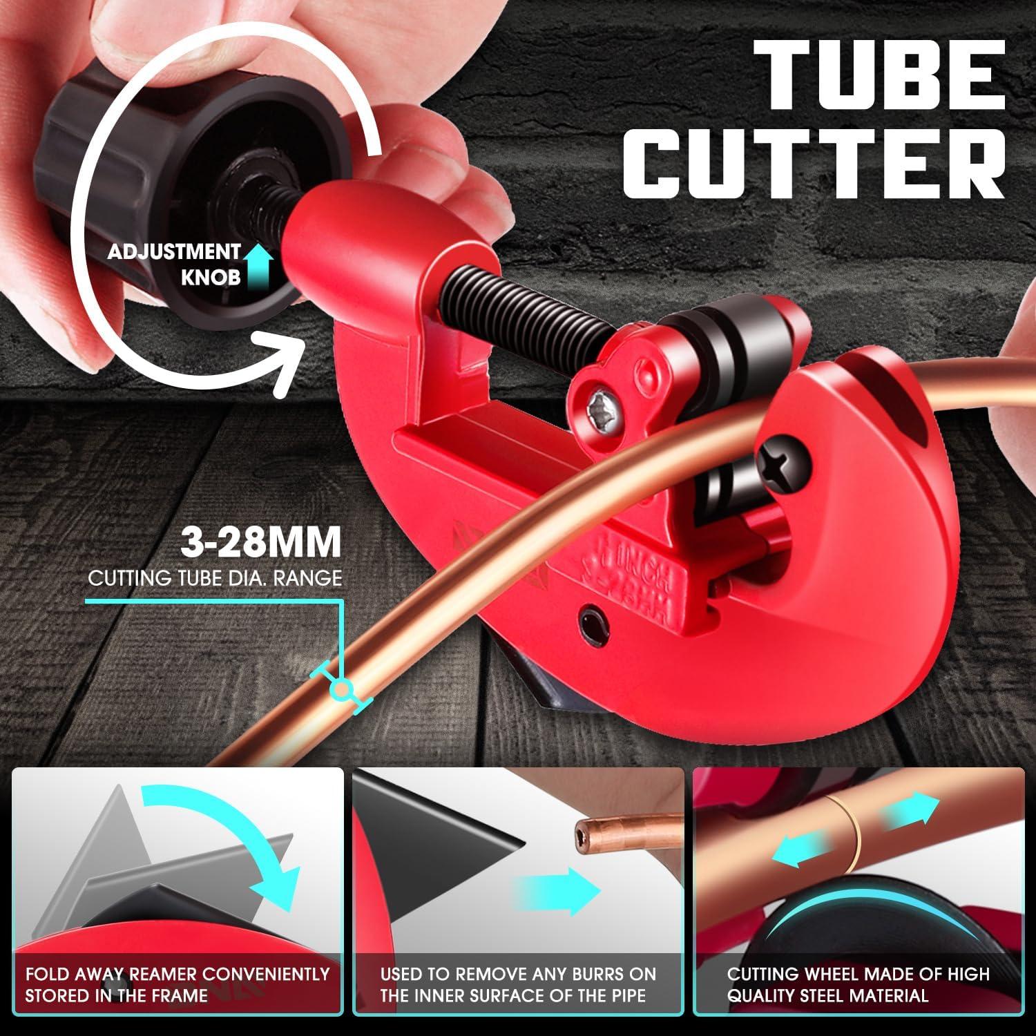 imageDNA Motoring TOOLS00106 HighLeverage Ratchet Cutter 1878 Inches PVC Pipe Cutter wStainless Steel BladesFlaring Tools Kit